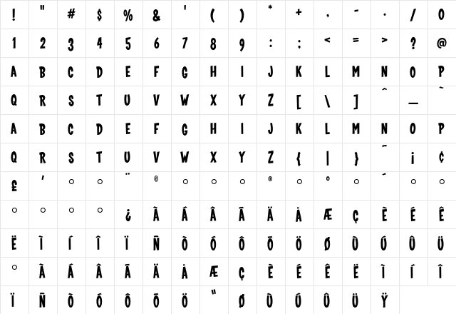 CoopBold Regular  glyph index