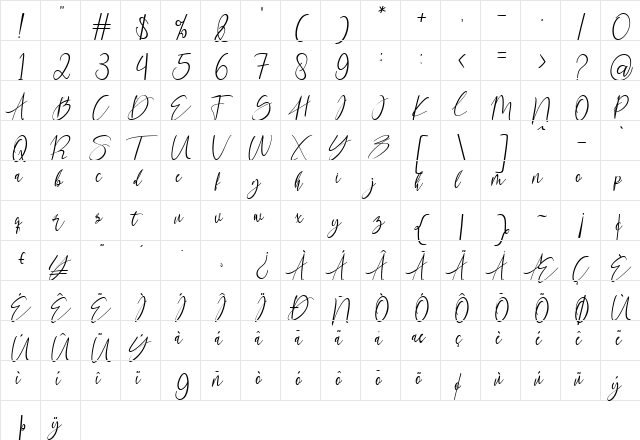 kallita Regular  glyph index