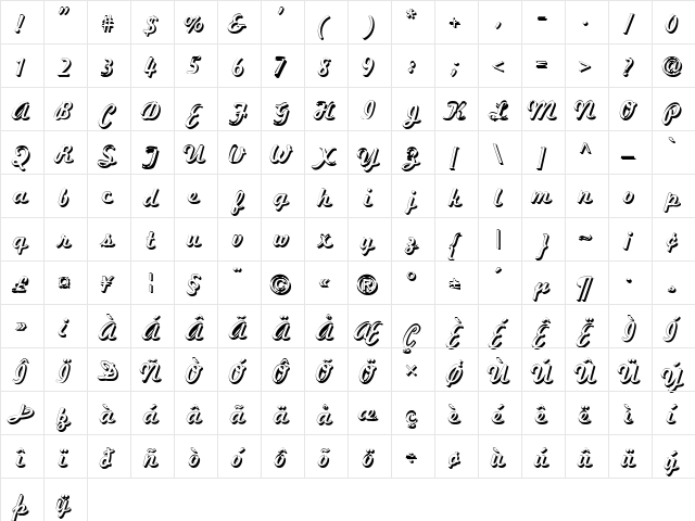 Marketing Script Shadow Regular  glyph index