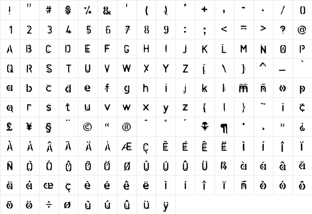 Helix Regular  glyph index