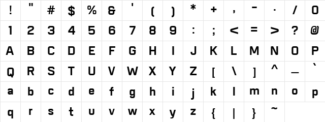 Playoff Bold  glyph index