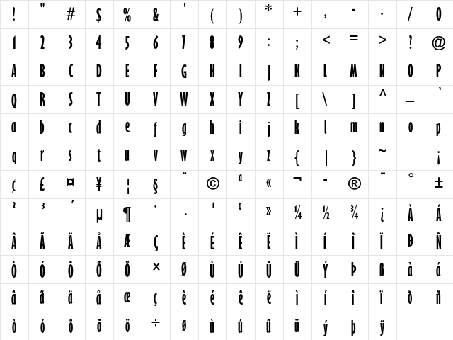 Gill Sans MT Std BoldExtCond  glyph index