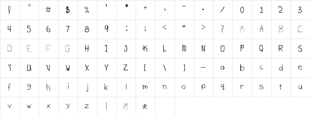 Billy Bear's Crayons Regular  glyph index