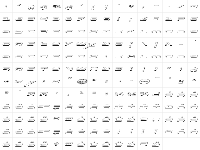 Oramac Shadow Italic Shadow Italic  glyph index