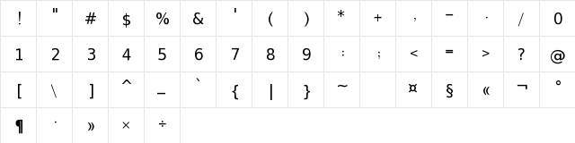 Roya Regular  glyph index