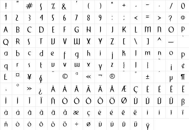 Cirrus Regular  glyph index