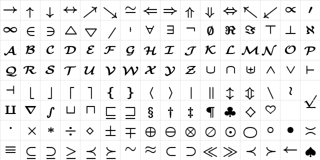 cmbsy7 Regular  glyph index
