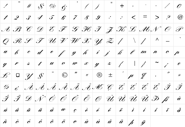 WynnerockScript-Black Regular  glyph index