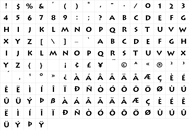 Listium Bold  glyph index