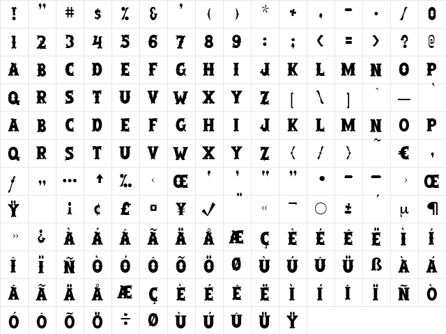 Jailhouse Regular  glyph index