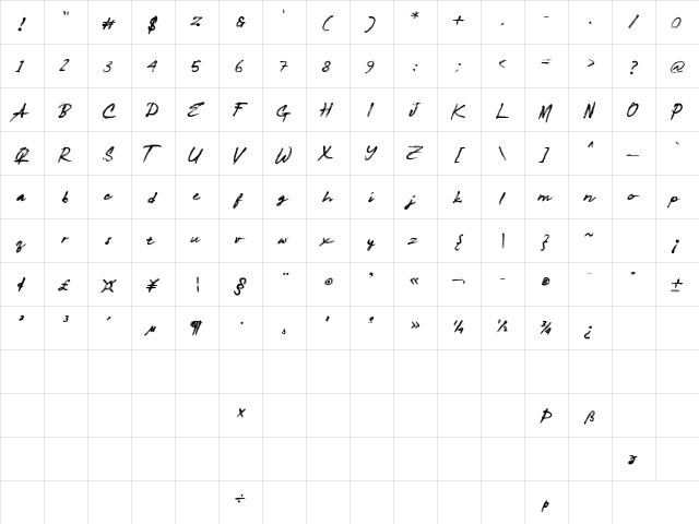 Shallows Regular  glyph index