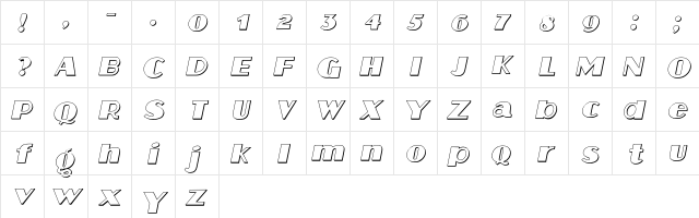 Aafia 3D Italic  glyph index