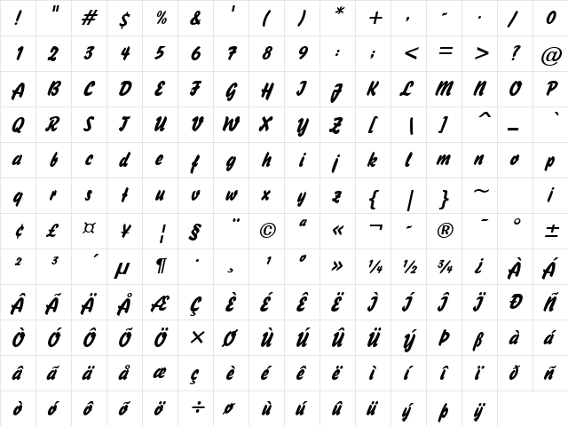 Brush Stroke 26 Italic  glyph index