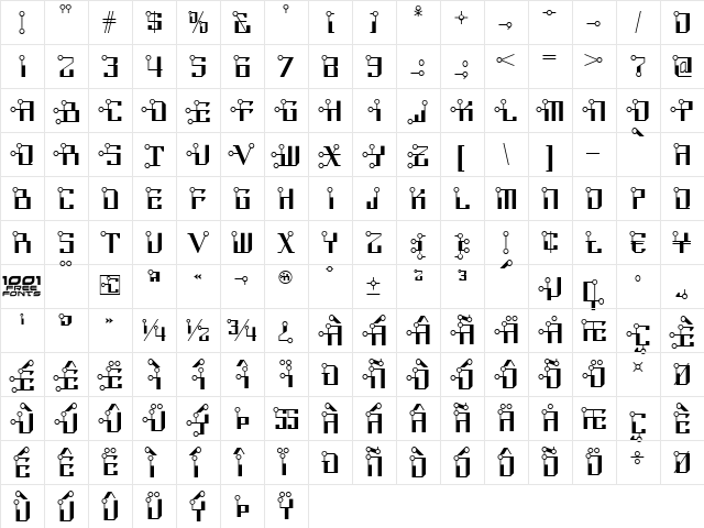 Circuit Bored NF Regular  glyph index