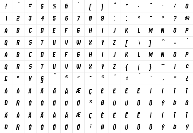 New Amsterdam Italic  glyph index