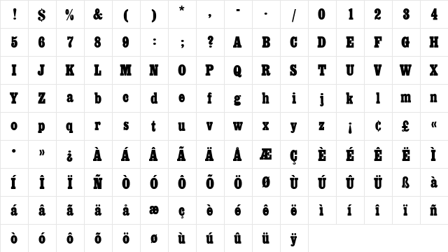 EgyptianEF Regular  glyph index