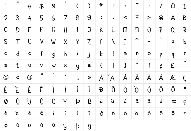 Simplicito Regular  glyph index