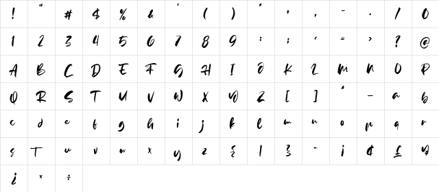 Wintersoul Regular  glyph index