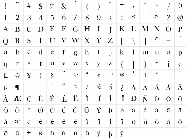 BOSQUE Regular  glyph index