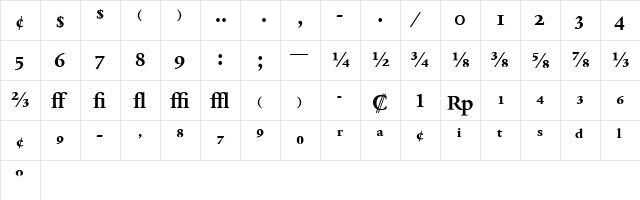 Dante Bold  glyph index