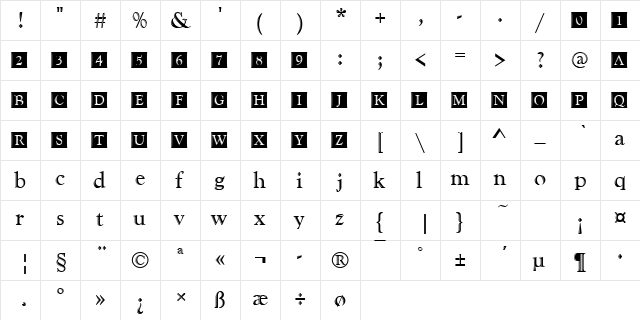 Goudy Becker Handtooled Ini Regular  glyph index
