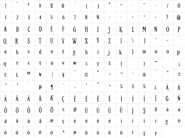 Kallamar Regular  glyph index