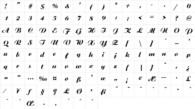 Ariston-ExtraBold-Italic Regular  glyph index