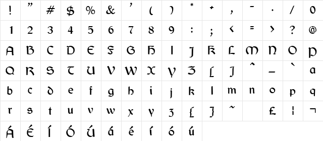 Jarrow Regular  glyph index