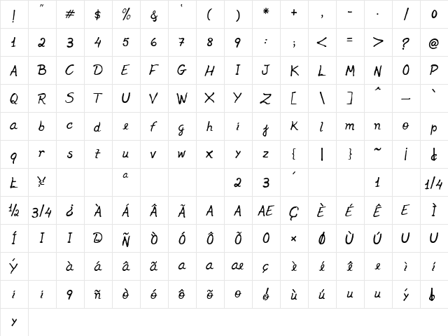 Jenelson Regular  glyph index
