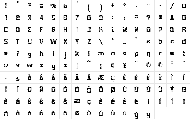 Mob Concrete Regular  glyph index