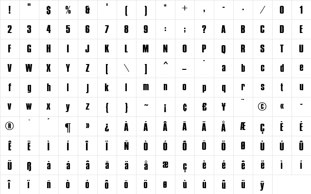 British Inserat MN Regular  glyph index