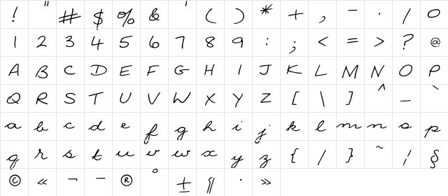 NinaC Regular  glyph index