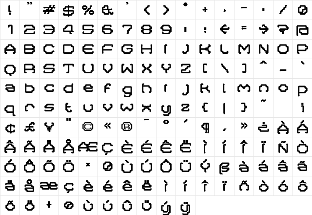 Masta Bold  glyph index