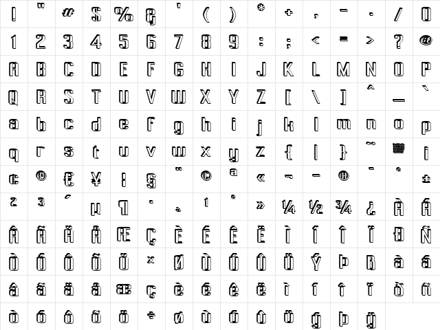 Pecot Regular  glyph index