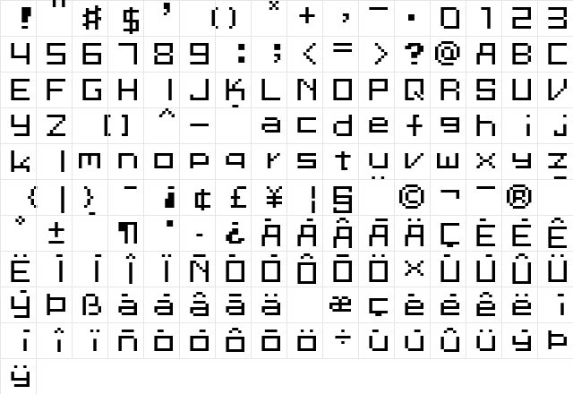 Megaten 20XX Regular  glyph index