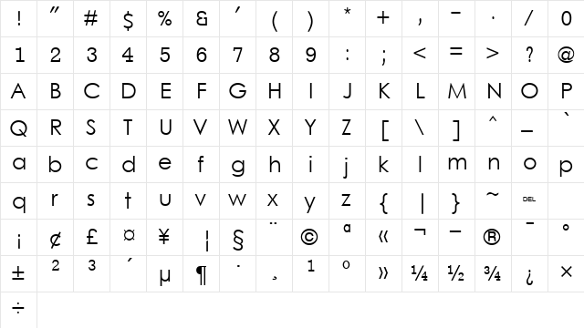 Levenim MT Regular  glyph index