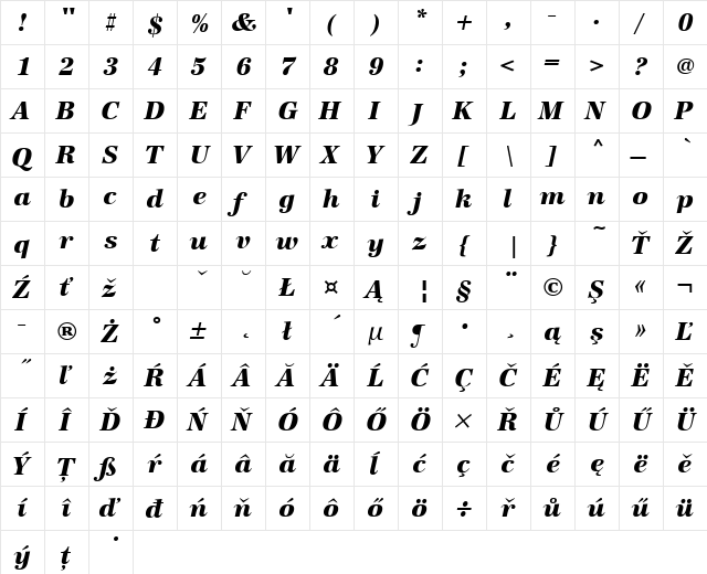 URWAntiquaTEEExtBol Italic  glyph index