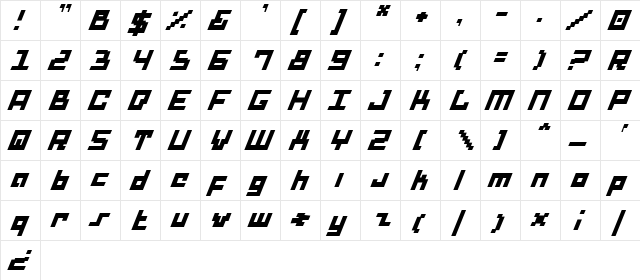 Drid Herder Solid Italic Solid Italic  glyph index