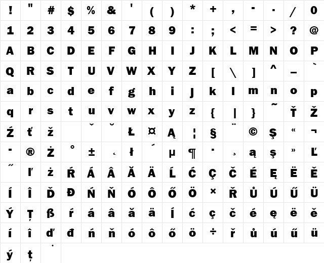 FranklinGotItcTEEHea Regular  glyph index