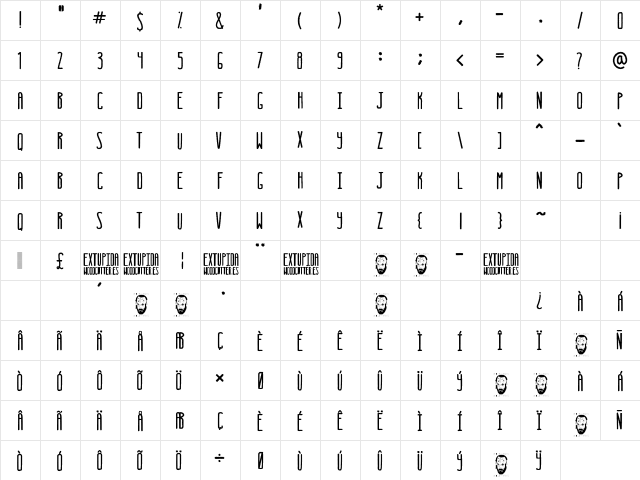 Extupida Regular  glyph index