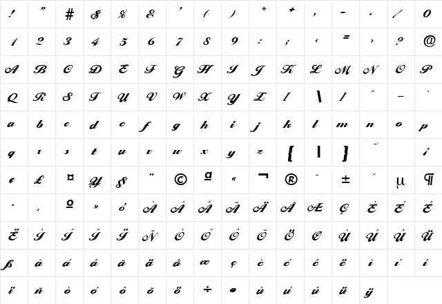 Ballantines-Serial-Black Regular  glyph index