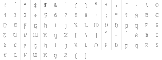 PCEireHC Regular  glyph index