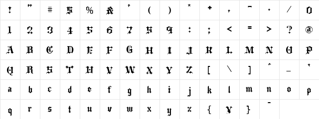 BlackAngels Regular  glyph index