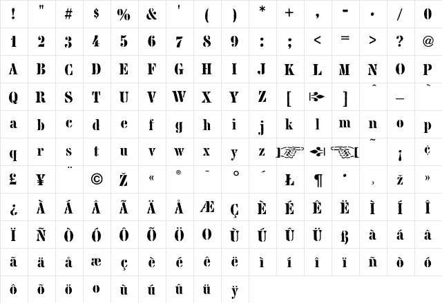 Import Regular  glyph index