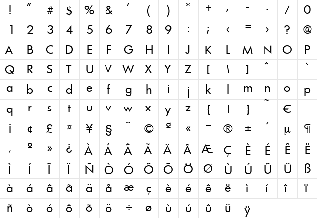 Limerick-Regular Regular  glyph index