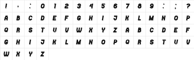 Casino Shadow Italic  glyph index