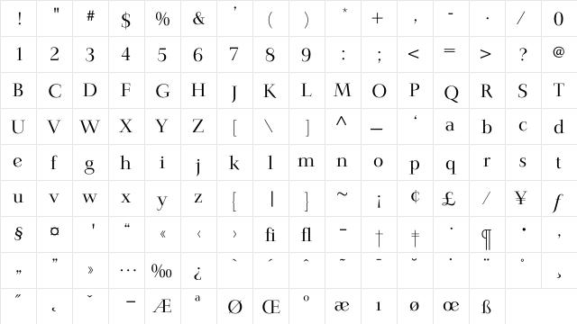 JardineLight Regular  glyph index