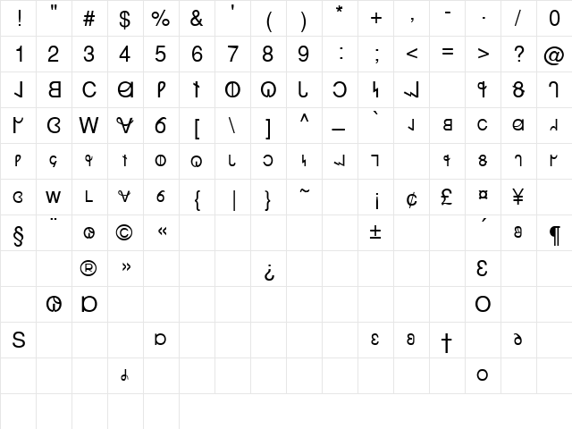 Challenger 1 Regular  glyph index