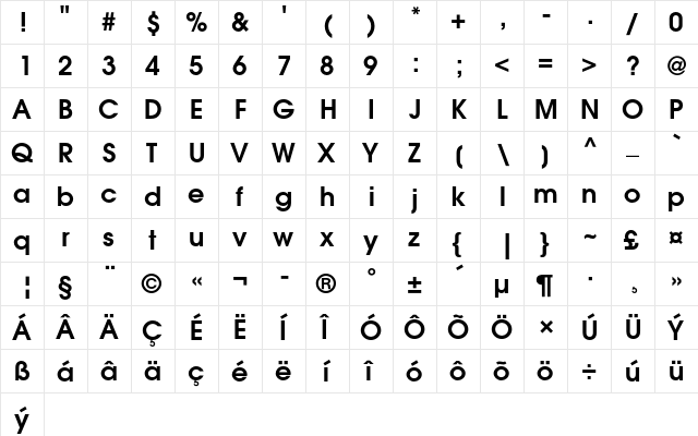 ITC Avant Garde Gothic CE Demi  glyph index