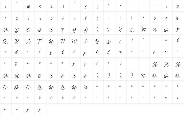 Manira Regular  glyph index